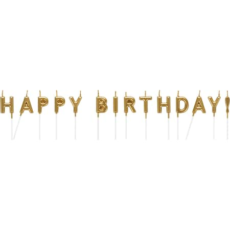 Gold Happy Birthday Candles, .5x2.5, 168PK